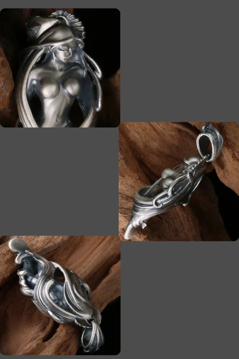 Necklace Pendant Real 925 Sterling Silver Men Women Naked Girl Design Free Leather Rope Chain Vintage Fashion Jewelry 2024 P91