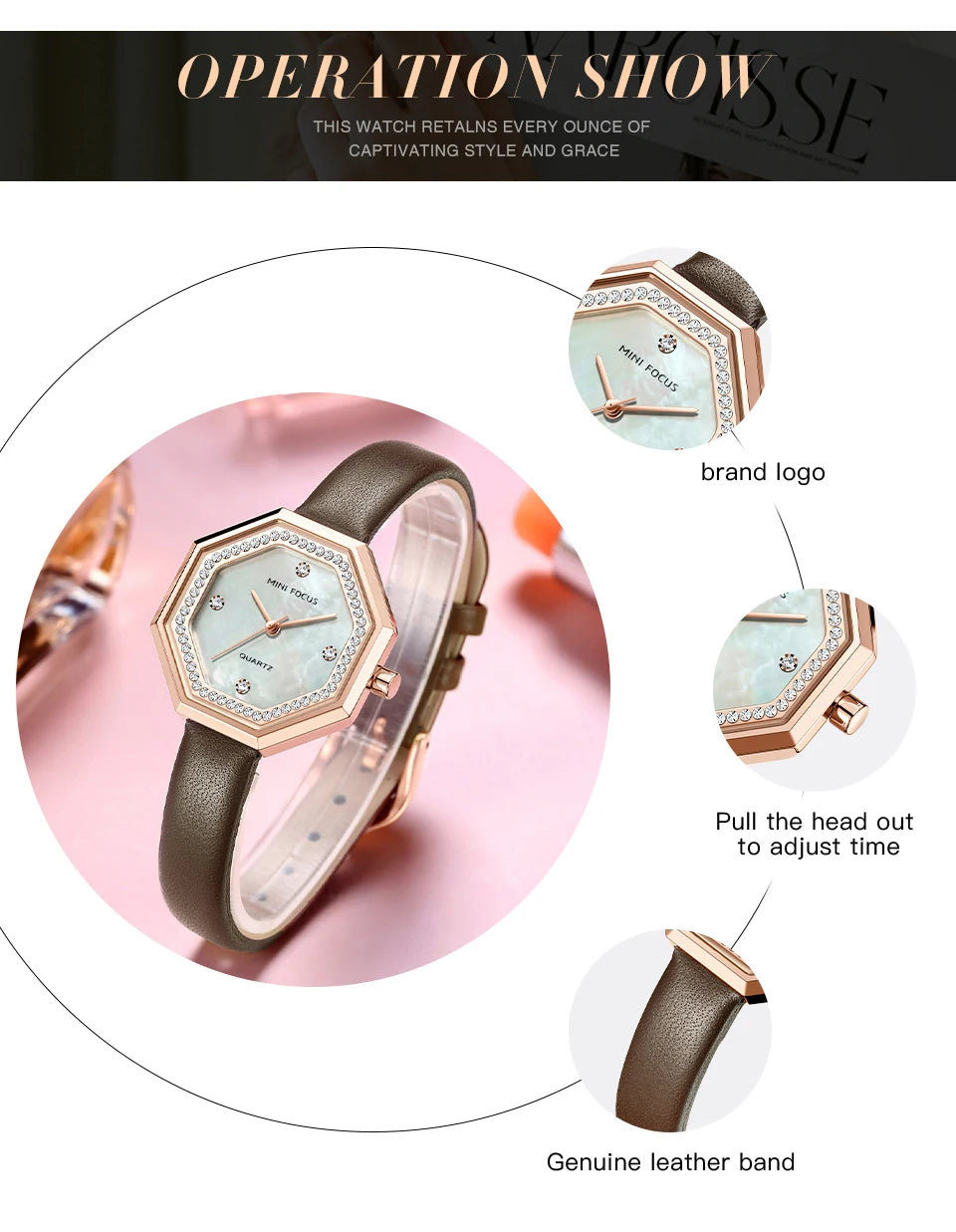 MINI FOCUS 0304 Brand Fashion Women Quartz Watch Luxury Leather Strap Waterproof Casual Girls Wristwatch Elegant Ladies Watches