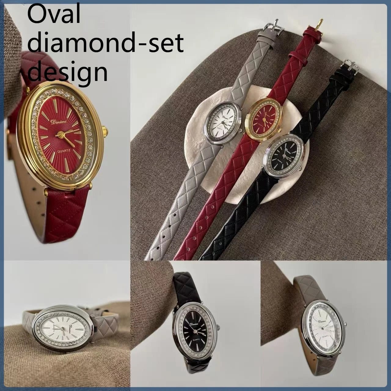 2025 New Pigeon Egg Diamond Plaid Leather Watch Femininity Simple Fashion Versatile Ladies