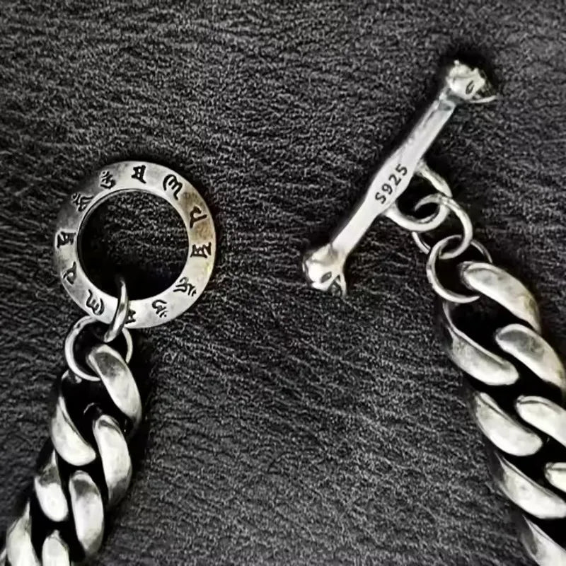 BOCAI Retro Style S925 Sterling Silver with Pattern Trendy Personalized Skull Bracelet for Men