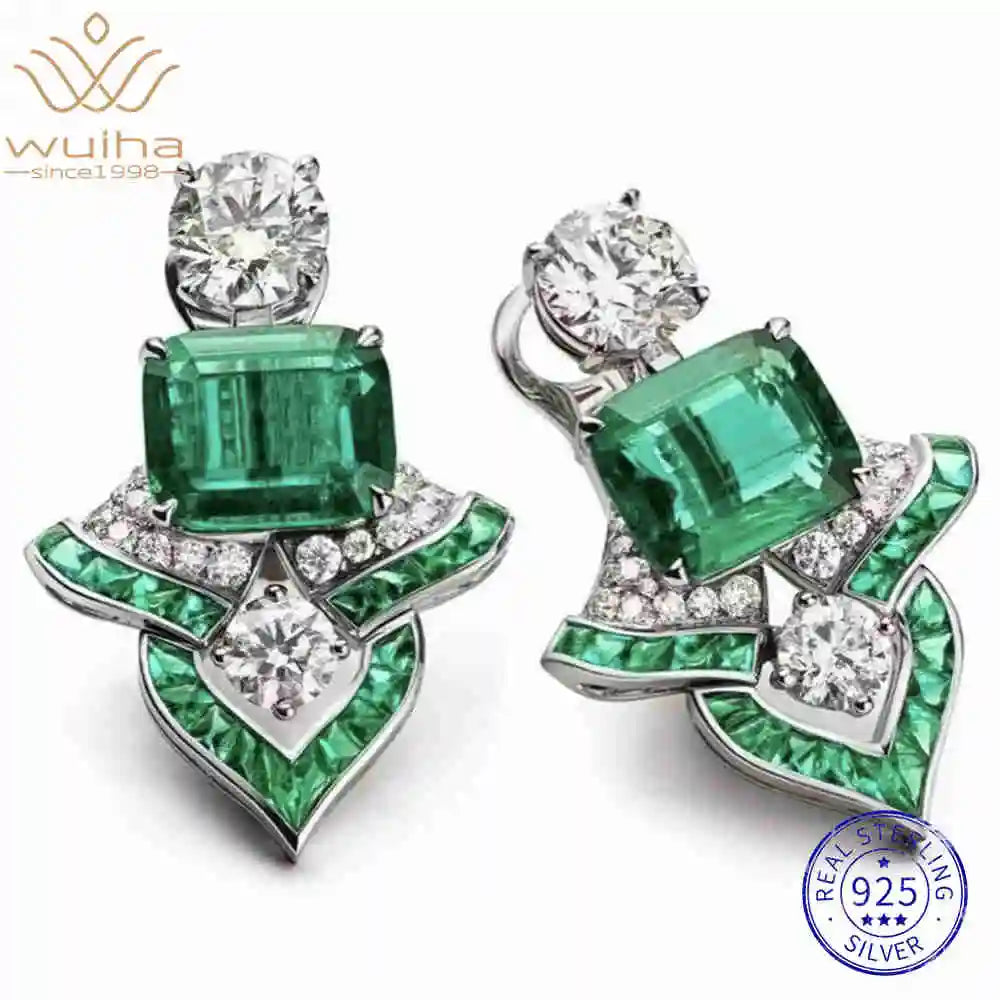 WUIHA Vintage 925 Sterling Silver Lab Sapphire Emerald High Carbon Diamonds Gemstone Ear Studs Earrings Fine Jewelry Wholesale