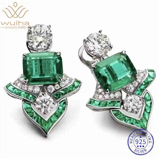 WUIHA Vintage 925 Sterling Silver Lab Sapphire Emerald High Carbon Diamonds Gemstone Ear Studs Earrings Fine Jewelry Wholesale