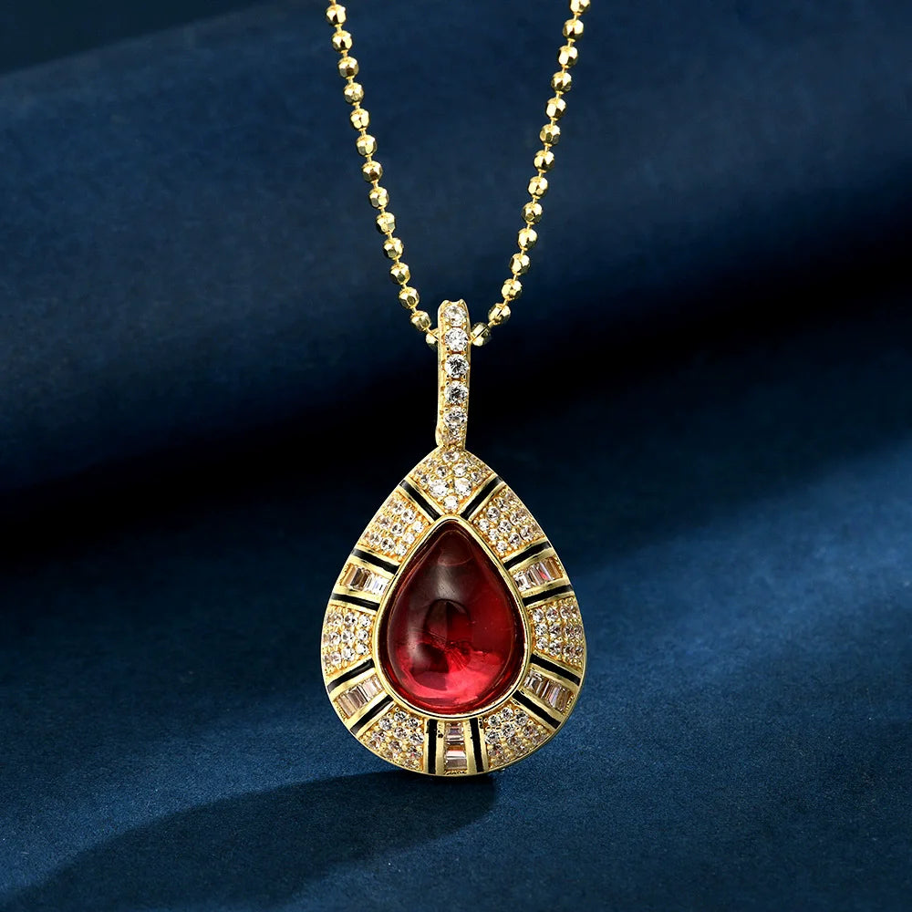 WUIHA Vintage 100% 925 Sterling Silver 9 * 12 MM Lab Sapphire High Carbon Diamonds Ruby Gemstone Pendant Necklace Fine Jewelry