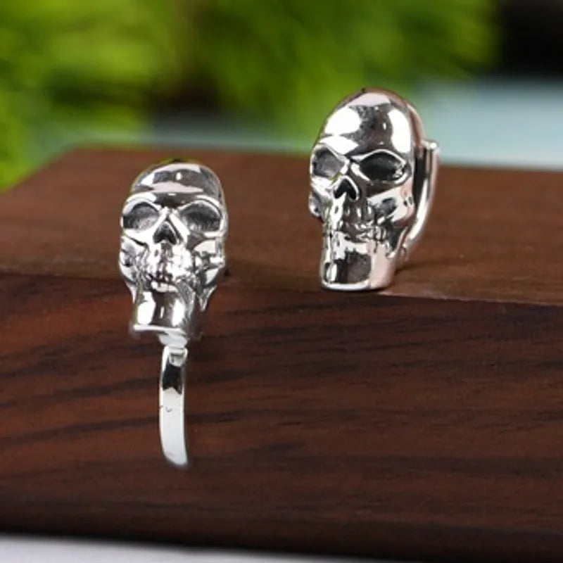 BOCAI New Real S925 Silver Ear Circle Trendy Punk Skull Design Men and Women Earrings Fashion Jewelry Accessories