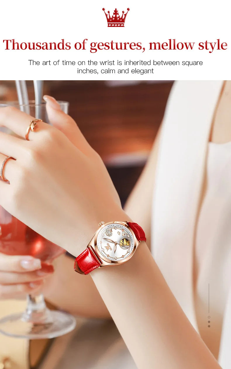 OLEVS Brand Ladies' Watch Fully Automatic Mechanical Watch Fashion Leather Strap 6601