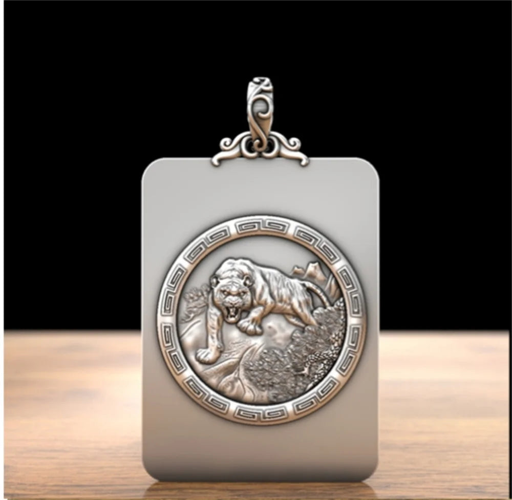 BOCAI S999 Sterling Silver Charms Pendants for Women Men New Fashion Solid Zodiac Tiger Square Punk Jewelry Amulet Wholesale