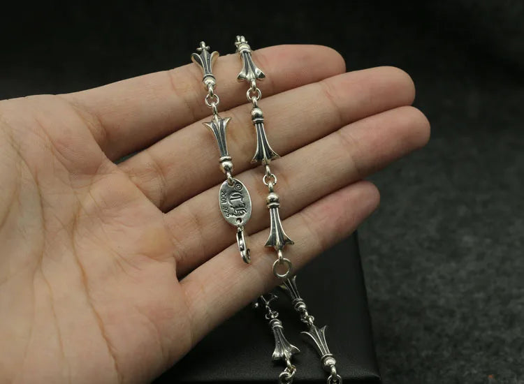 Punk hip hop925 sterling silver necklace military flower silver chain men and women trendysweater chain thai silver fan necklace