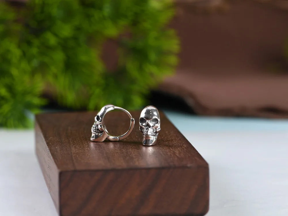 BOCAI New Real S925 Silver Ear Circle Trendy Punk Skull Design Men and Women Earrings Fashion Jewelry Accessories
