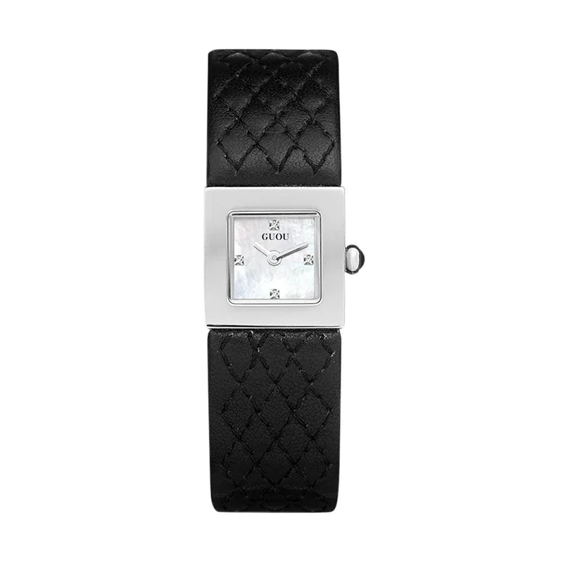 Guou Women Quartz Watch Luxury Clock Fashion Vintage Orologio Retro Classic Black Gold Square Reloj Ladies Leather Wrist Watches