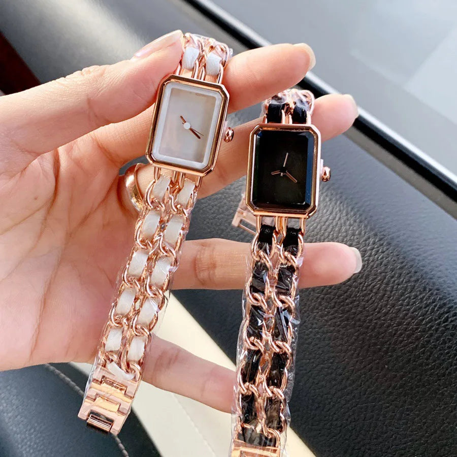2025 NEW Fashion Brand Wrist Watches Woman Girl 20mm Rectangle Style Steel Metal Leather Band Quartz Luxury Square Clock
