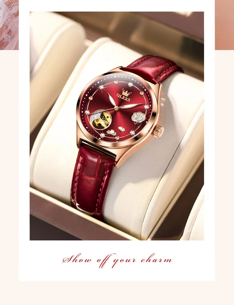 OLEVS Brand Ladies' Watch Fully Automatic Mechanical Watch Fashion Leather Strap 6601
