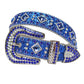 Silver Men Women Unisex Red Big AB Stones Western Cowboy Rhinestone Belt Studded Diamond Punk Belt