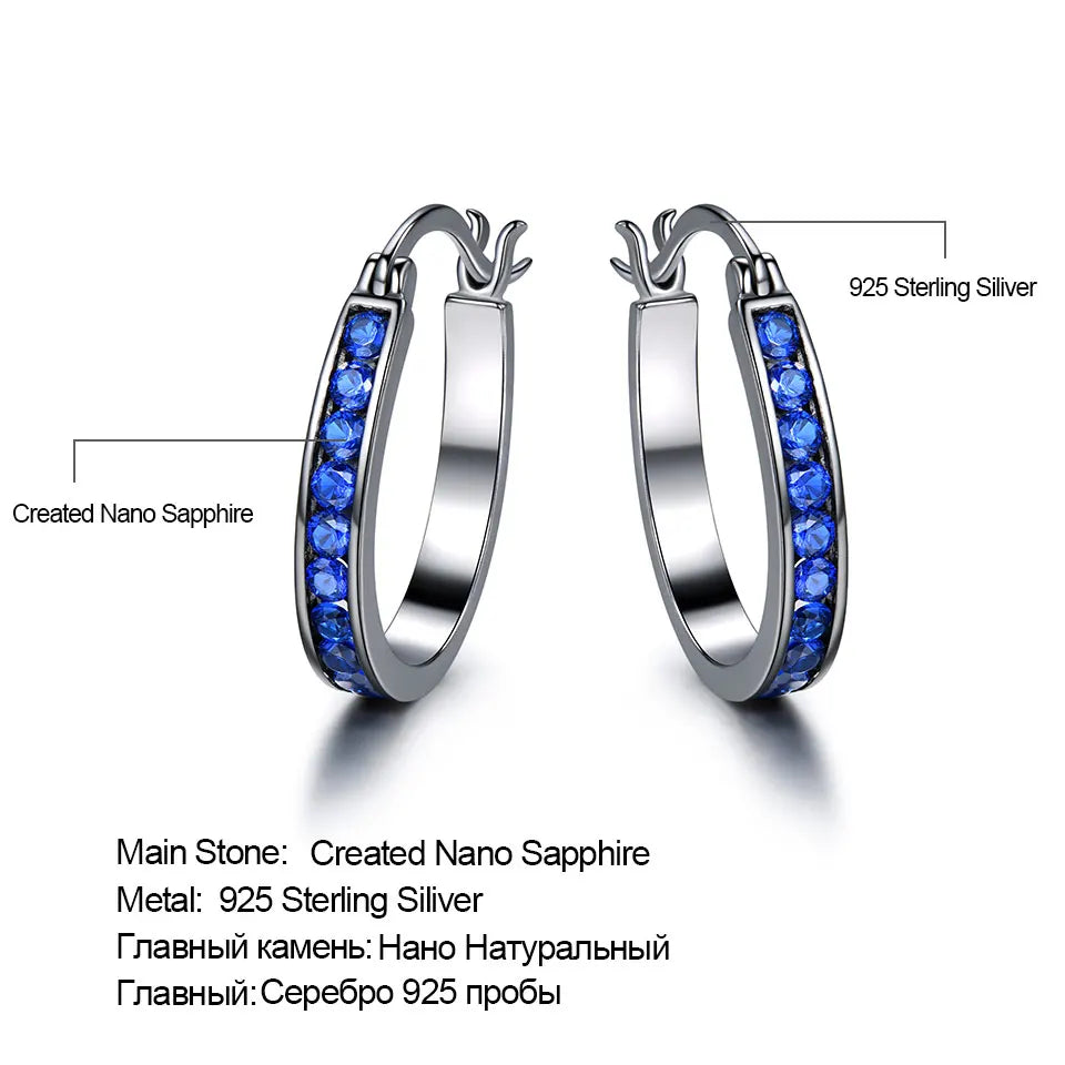 Vintage Non Tarnish Womens 925 Silver Earring Black Blue Zircon Hoops Earrings