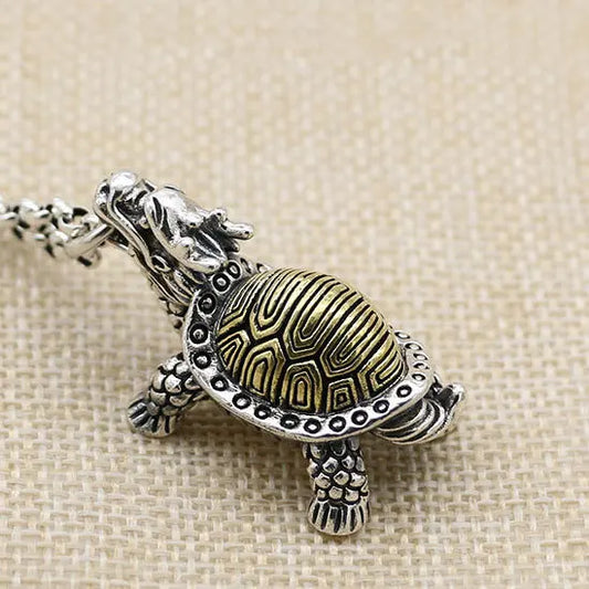 Sterling Silver s925 Vintage Dragon Turtle Gold Ao Necklace Pendant Pendant Pendant Decoration Rich and Long Life Gold Turtle Ke