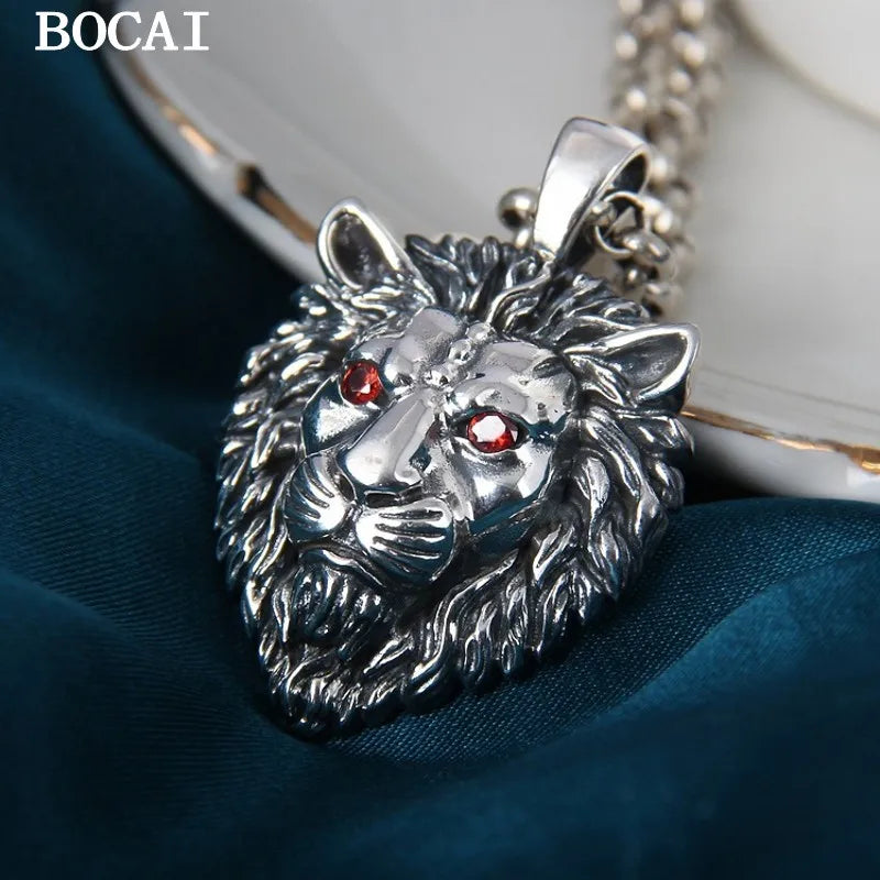 BOCAI S925 Silver Retro Personalized Lion Head Pendant