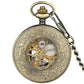 Antique Roman Number Retro Pocket Watch Unisex Handwinding Mechanical Skeleton Clock with Pendant Chain Arabic Numeral Dial Gift