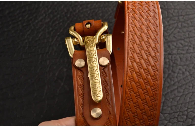 Cavalry genuine copper buckle belt, hand strap Cavalry men's casual pants belt 100% cowhide genuine leather men's denim belt