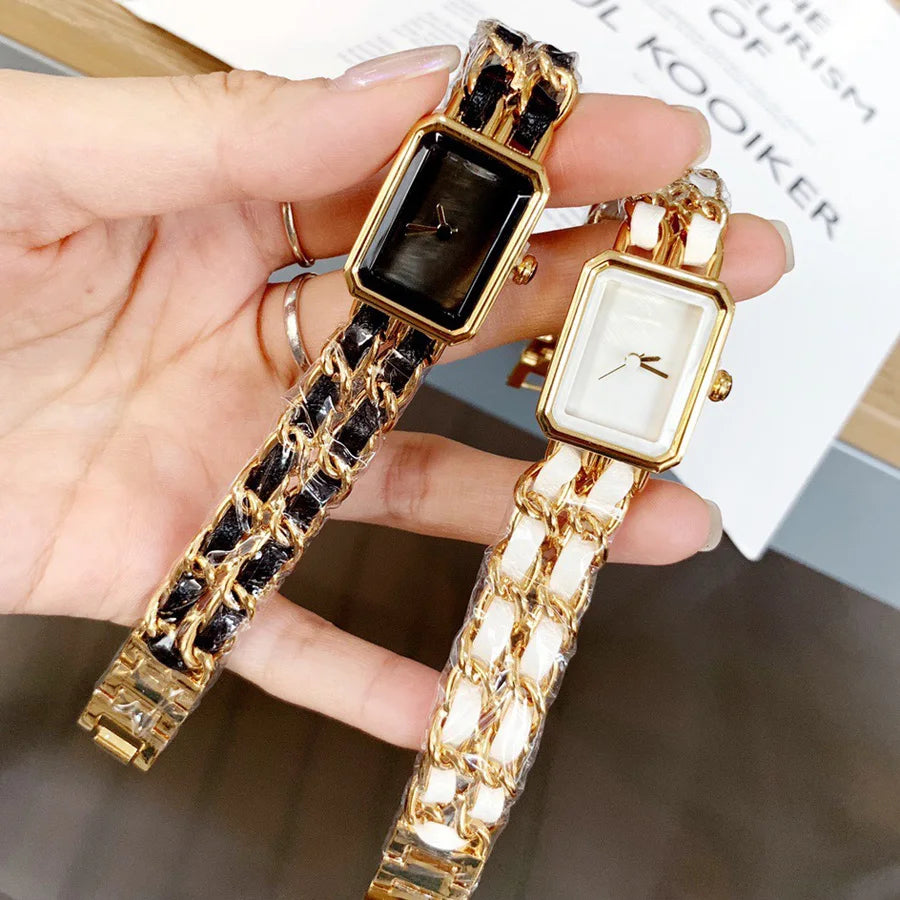 2025 NEW Fashion Brand Wrist Watches Woman Girl 20mm Rectangle Style Steel Metal Leather Band Quartz Luxury Square Clock