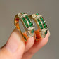 BELLUX Fashion New Arrival 925 Silver Gold Plated Synthetic Zircon Emerald Full Diamond Vintage Earrings