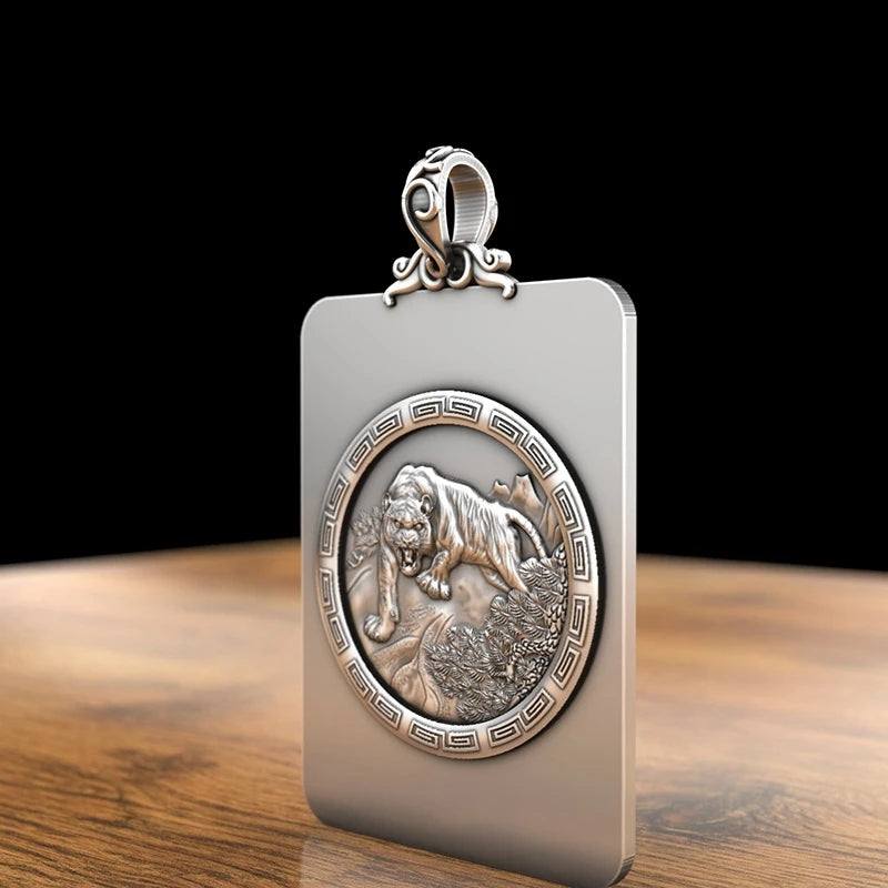 BOCAI S999 Sterling Silver Charms Pendants for Women Men New Fashion Solid Zodiac Tiger Square Punk Jewelry Amulet Wholesale