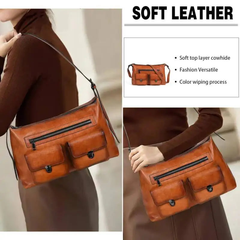 Women's Genuine Leather Underarm Bag Large Capacity Shoulder Bag for Work Commuter Spacious Hobo Bag MOTAORA