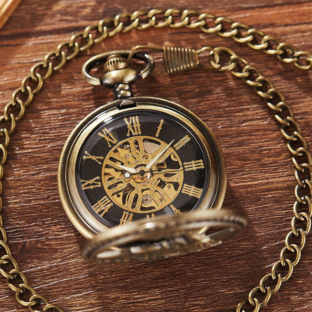 Mechanical Pocket Watch Luxury Antique Skeleton Men Steampunk Mechanical Fob Watches Clock Pendant Hand-winding Relogio De Bolso
