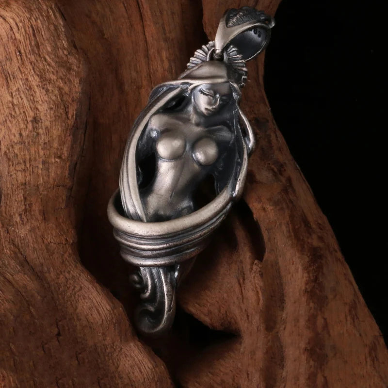 Necklace Pendant Real 925 Sterling Silver Men Women Naked Girl Design Free Leather Rope Chain Vintage Fashion Jewelry 2024 P91