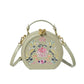 MOTAORA Small Round Women's Shoulder Bag Handmade Leather Embroidered Floral Purse for Teenage Girls Crossbody Bags