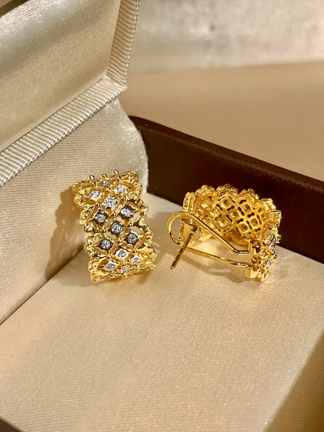 Italian Medieval-style Retro Color-blocked Lace Ring Earrings S925 Silver Gold Plated