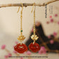 Red Agate Silver Plated Small Flower Good Luck Longevity Lock Agate Earrings Vintage Style for Cheongsam Hanfu Retro Aesthetic