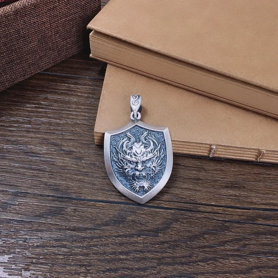 New S999 Sterling Silver Personality Retro Domineering Hip-hop Lion Tiger Head Eagle Faucet Shield Pendant Man.