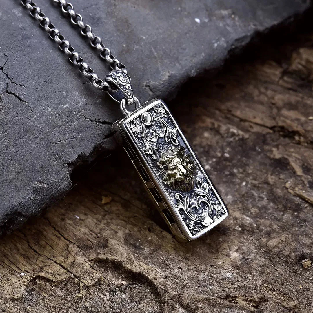 BOCAI NEW S925 Sterling Silver Retro Punk Can Blow Domineering Lion Harmonica Pendant
