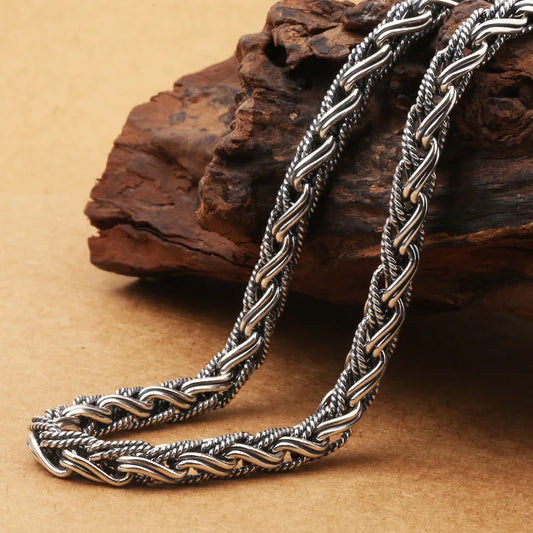 Unibabe Real Silver Vintage Heavy Weave Necklace Men Male S925  Sterling Silver Rope Long Chain Retro Pendant Necklace Jewelry