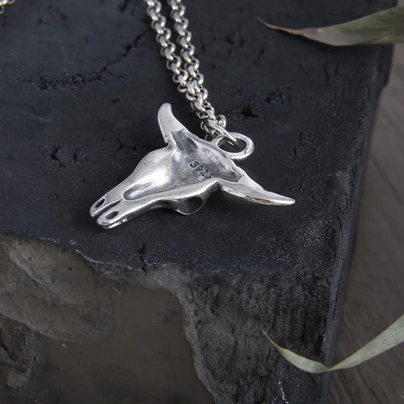 Real s925 Sterling Silver Pendant For Men Retro And Domineering Bull Head Pendant European And American Punk Style Jewelry
