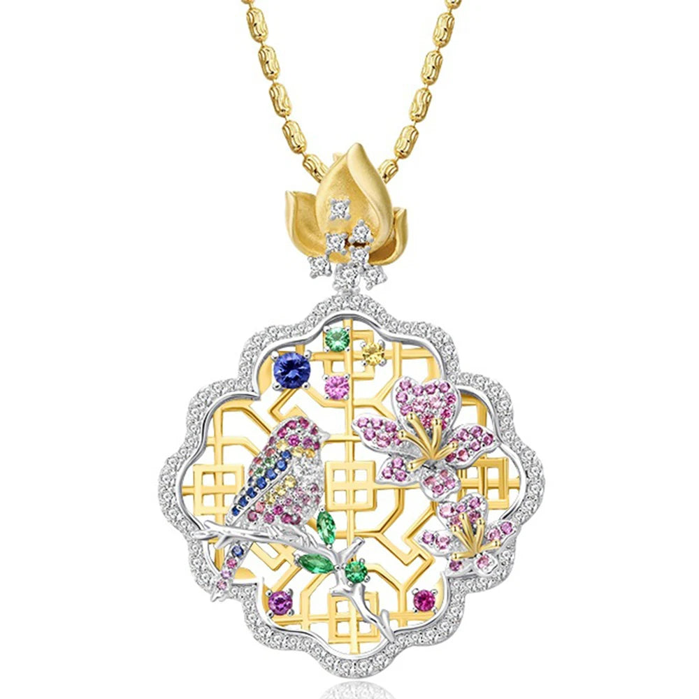 WUIHA Vintage 925 Sterling Silver Lab Sapphire High Carbon Diamonds Gemstone Wedding Engagement Pendant Necklace Fine Jewelry