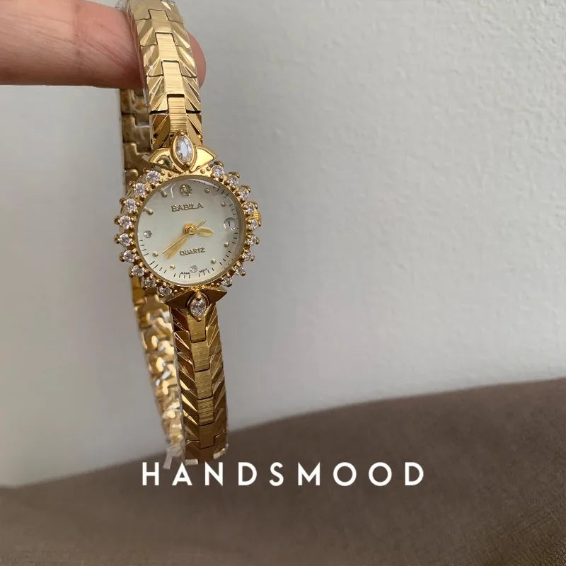 High Quality Brass Watch For Women's Quartz Vintage Luxury Band Antique Elegant 24K Gold Gold Women's Watch Medieval Style
