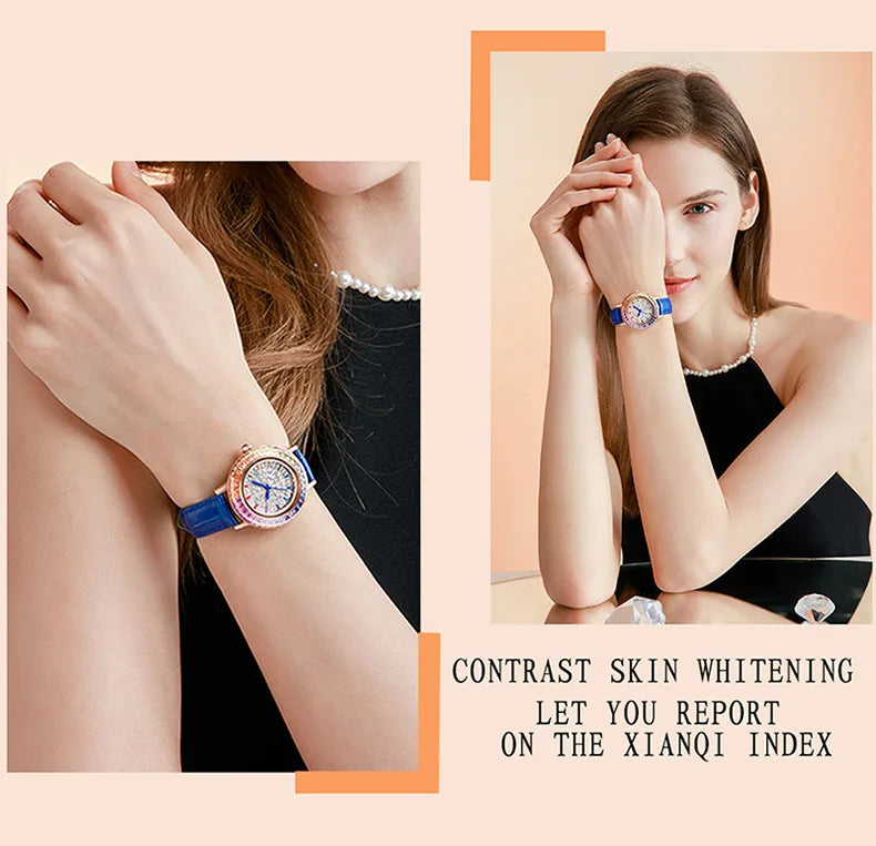 Women Fashion Quartz Watch Light Luxury Brand All Sky Star Leather Strap Diamond Jewelry Crystal Ladies Wristwatches Gift