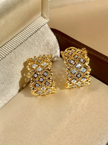 Italian Medieval-style Retro Color-blocked Lace Ring Earrings S925 Silver Gold Plated