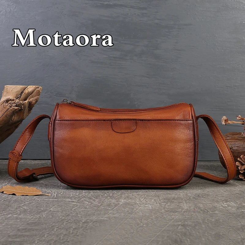 MOTAORA New Handmade Small Cowhide Shoulder Pillow Bag Women Genuine Leather Handbag Purse Retro Genuine Leather Crossbody Bags