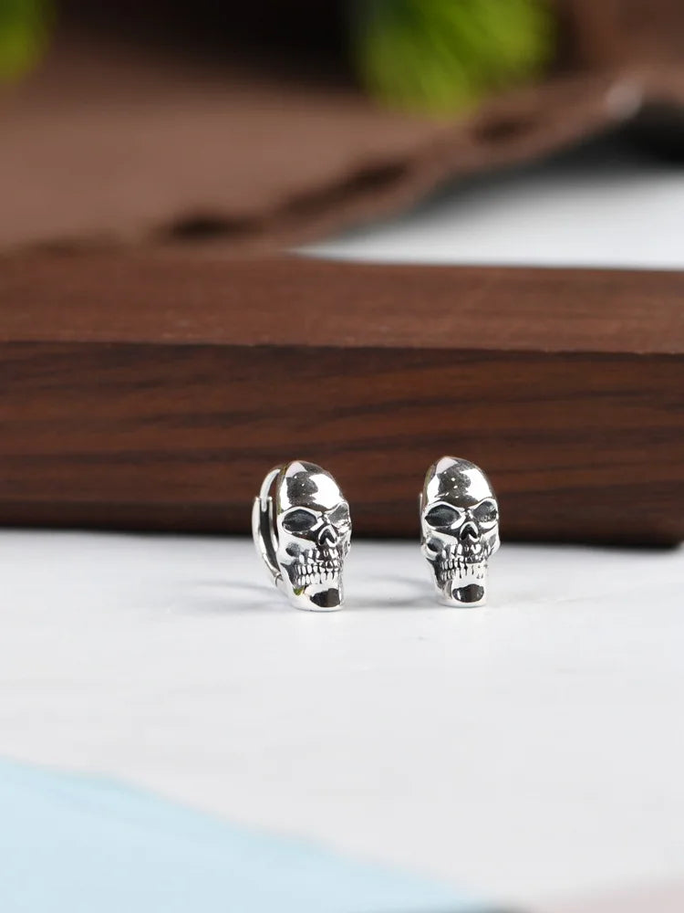 BOCAI New Real S925 Silver Ear Circle Trendy Punk Skull Design Men and Women Earrings Fashion Jewelry Accessories