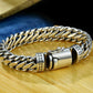BOCAI New S925 Silver Domineering Bold Style Half Round Pattern Bolt Lock Men's Bracelet Personalized Trend Punk Hip-Hop Jewelry