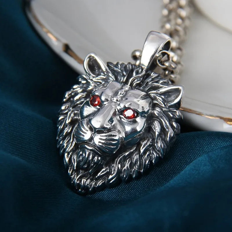 BOCAI S925 Silver Retro Personalized Lion Head Pendant