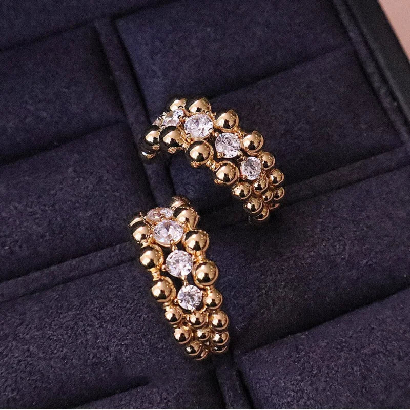 BELLUX 925 Silver Gold Plated Synthetic CZ Italian Style Vintage White Diamond Bead Earrings