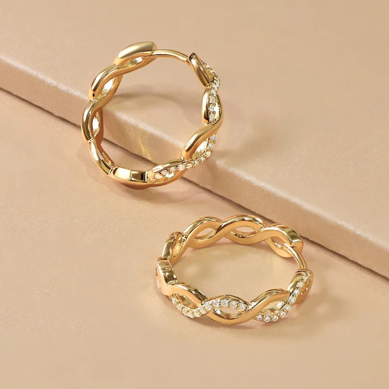 IOGOU Vintage Twisted Hoop Earrings Moissanite D-E 925 Silver 18K Gold Plated Wedding Jewelry for Women Gift Birthday Daily Wear