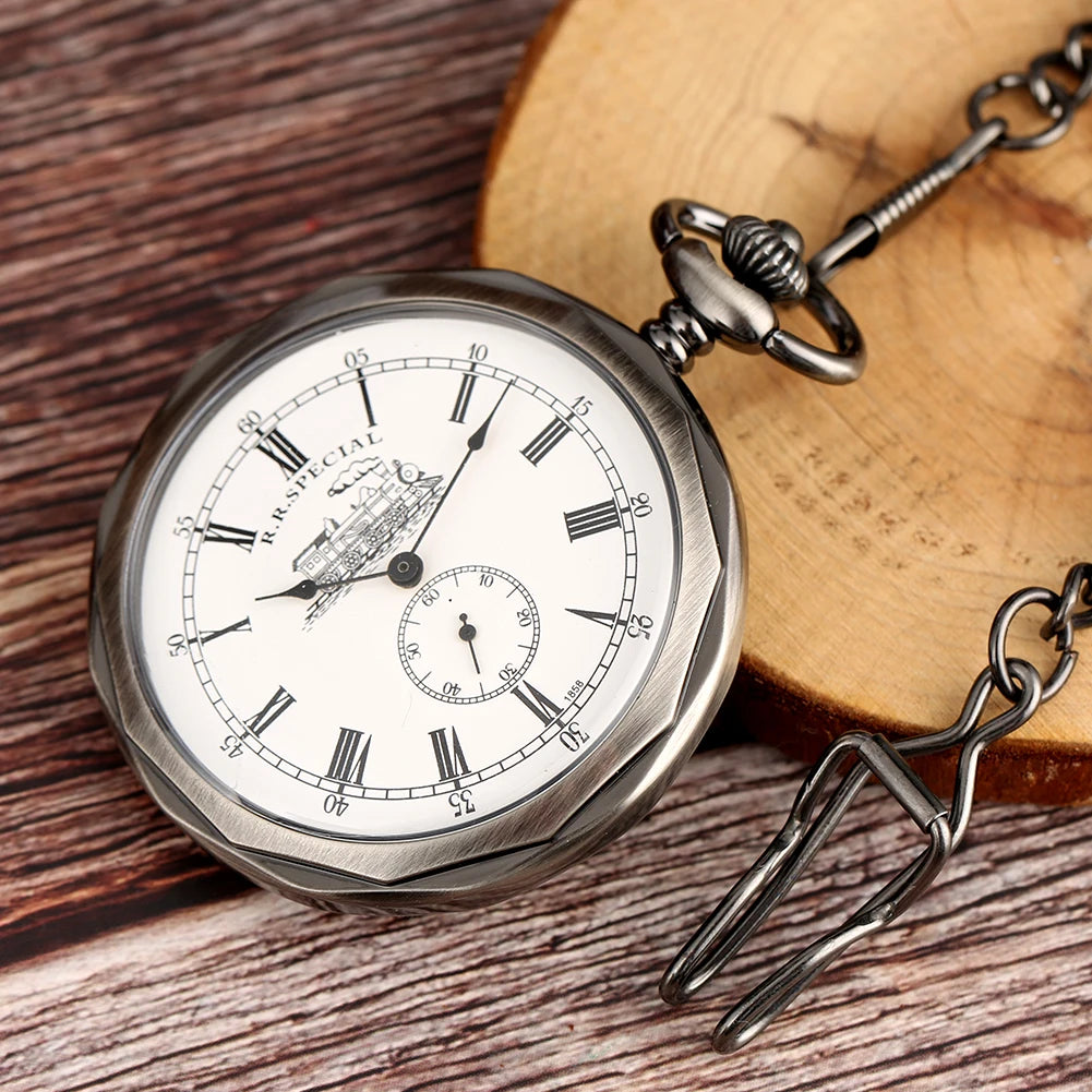 Steampunk Antique Stylish Mechanical Hand Winding Men Pocket Watch Unique Dial Design Open Face Pendant Luxury Pocket Clock Man