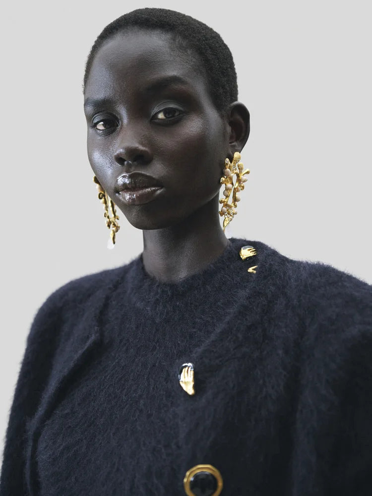 European and American Fashion Trends Retro Heavy Industry Enamel Craftsmanship Natural Stone Inlaid Keyhole Earrings Gold Silver