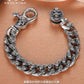 European and American S925 Sterling Silver Retro Skull Bracelet for Men, Trendy Hip-Hop Punk Bold Silver Bangle