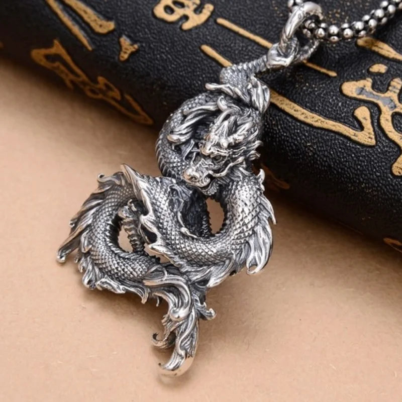 BOCAI S925 Silver Charms Pendants for Women Men Retro 3D Flying Dragon Year of the Loong  Amulet Fashion Jewelry Wholesale