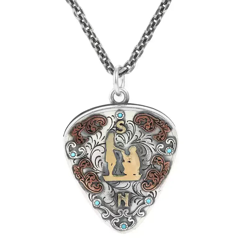 Necklace Pendant Real S990 Sterling Silver Romantic Love Guitar Pick Box Luxury Jewelry Woman Man 2025 Gift Envíos Gratis P21