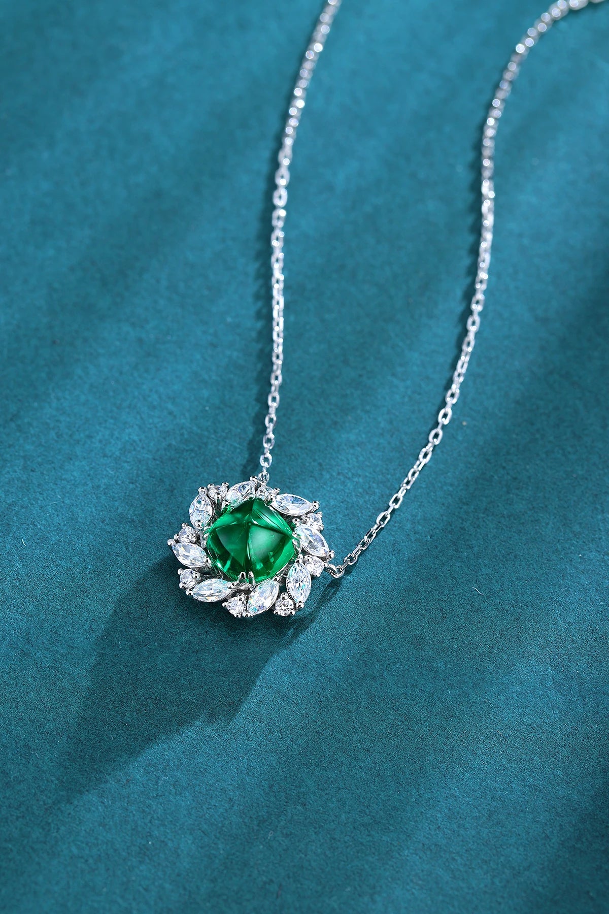Cushion Shape Vintage 925 Sterling Silver Lab Grown Emerald Pendant Necklace Lab Grown Diamond Necklace for Gift